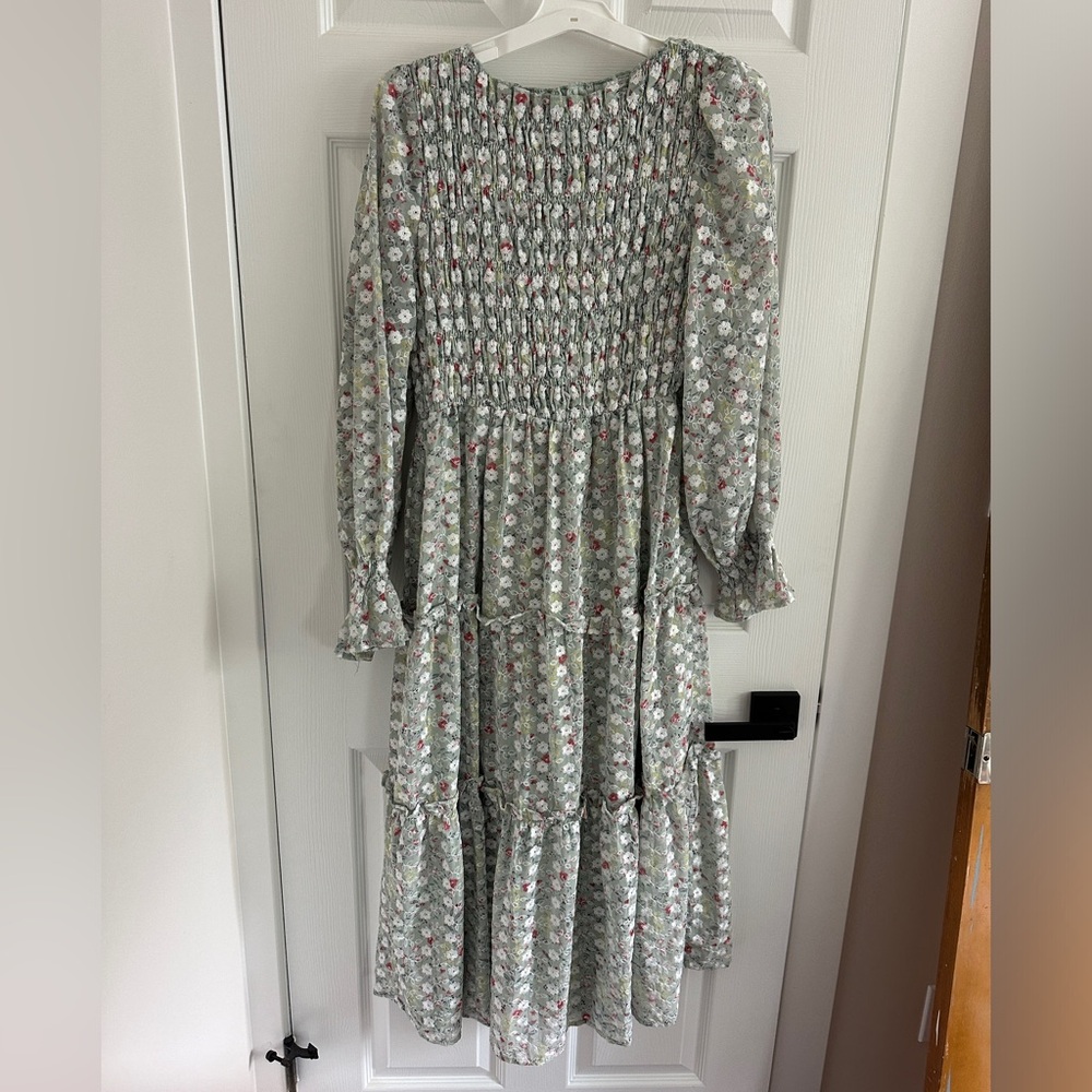 Floral smocked bodice midi dress